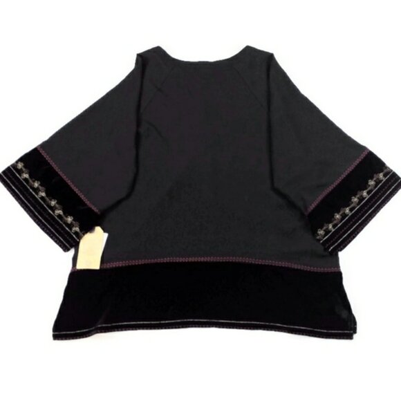 Democracy Black Button Front 3/4 Sleeve Mixed Media Embroidered Top Womens L NWT - Picture 9 of 10